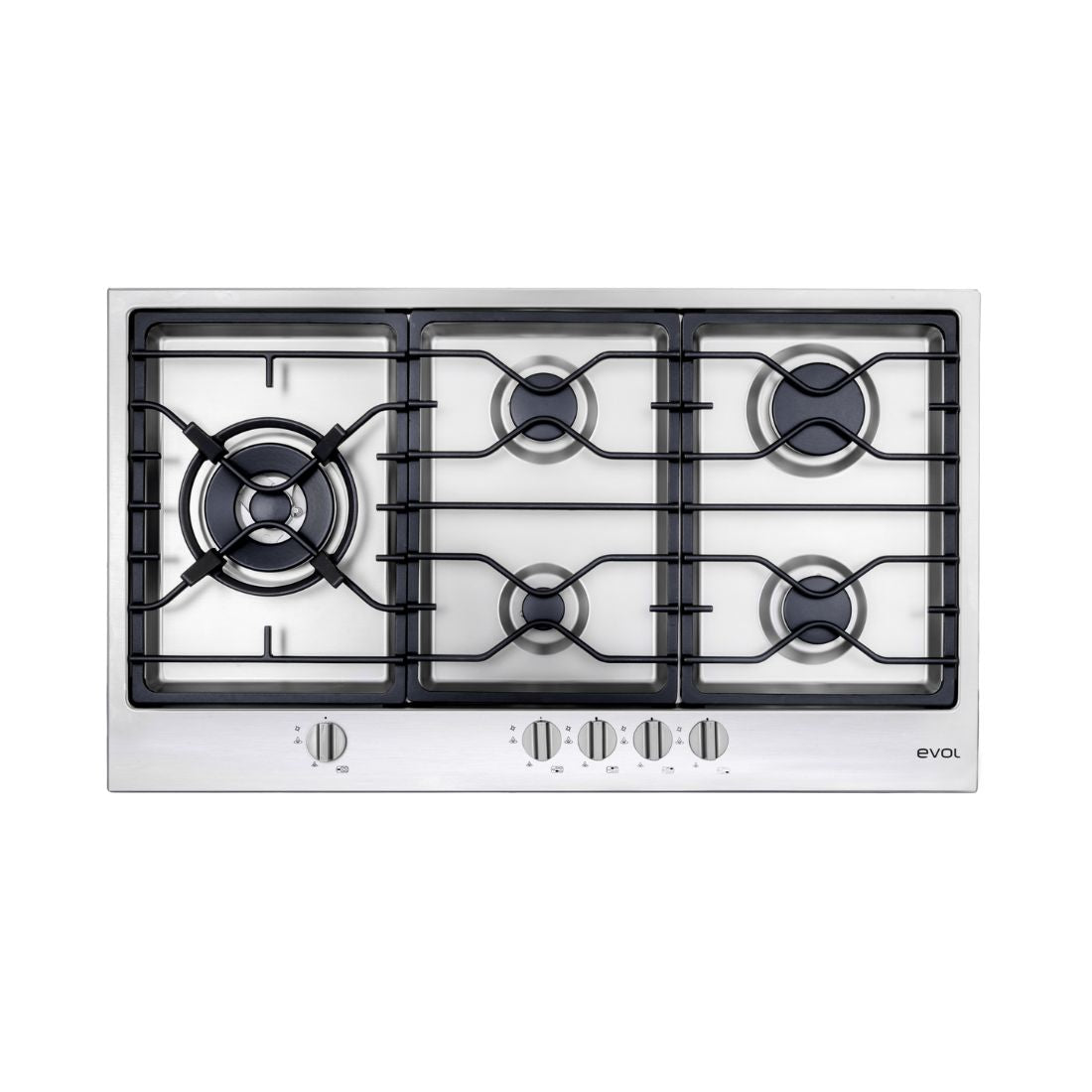 Cooktop Evol a Gás Riva 5 Bocas Inox 90cm embutido flush com trempes em ferro gusa niveladas