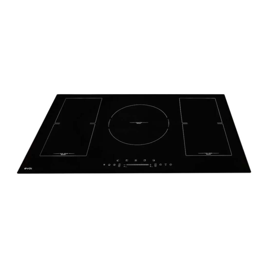 Cooktop Evol Indução 5 zonas vitrocerâmico 90cm preto com painel touch e 3 áreas de aquecimento