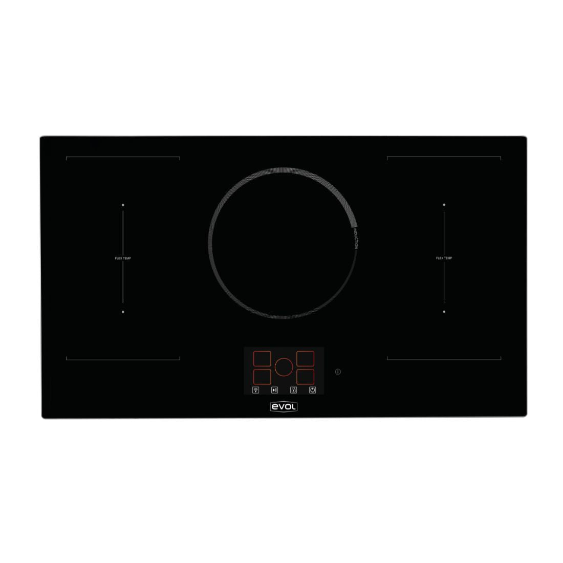 Cooktop Evol Indução 5 bocas 90cm com painel TFT touch central e superfície vitrocerâmica preta