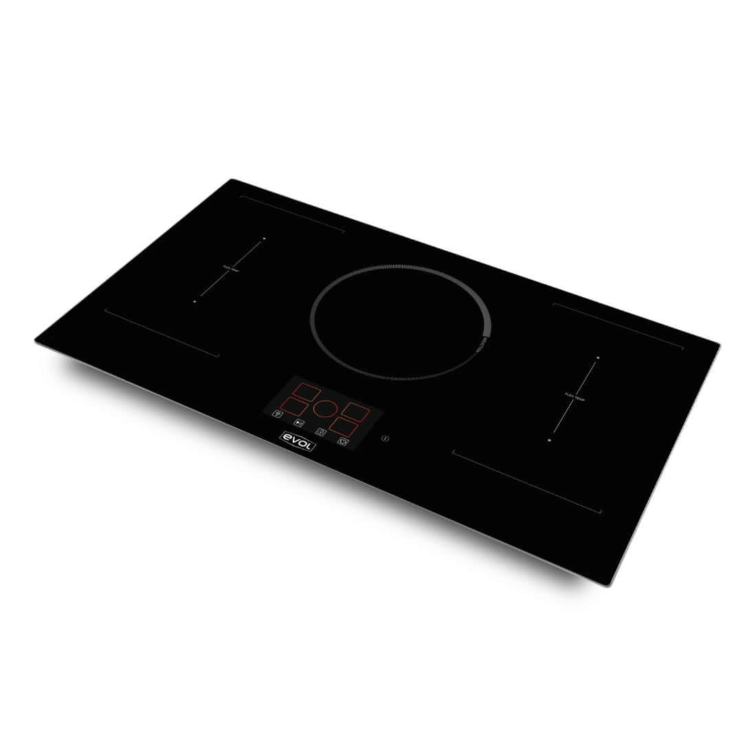 Cooktop Evol Indução View 5 Bocas 90cm preto com painel TFT touch central e superfície vitrocerâmica