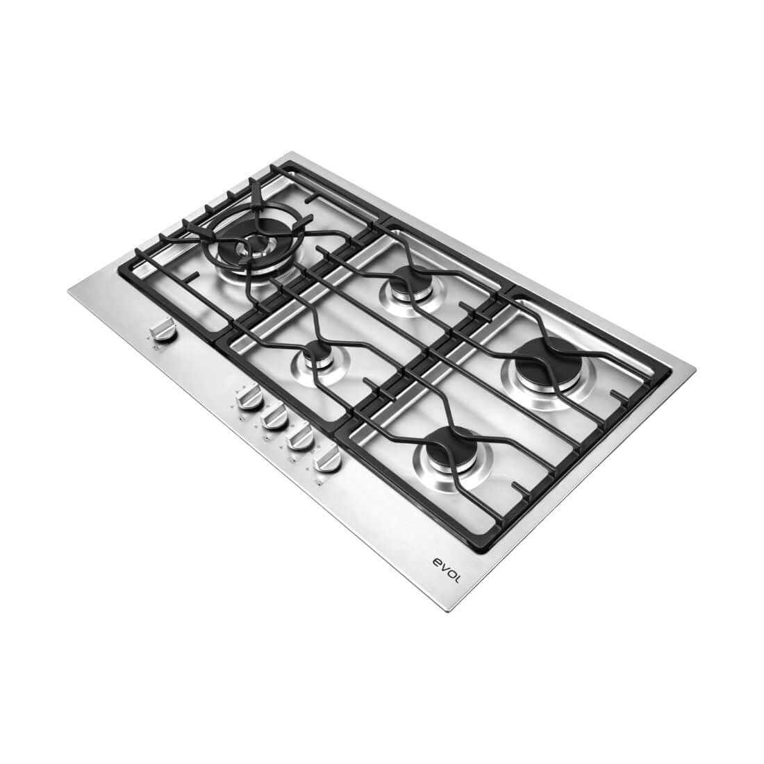 Cooktop Evol a Gás Riva 5 Bocas Inox 90cm embutido flush com trempes em ferro gusa e painel inox