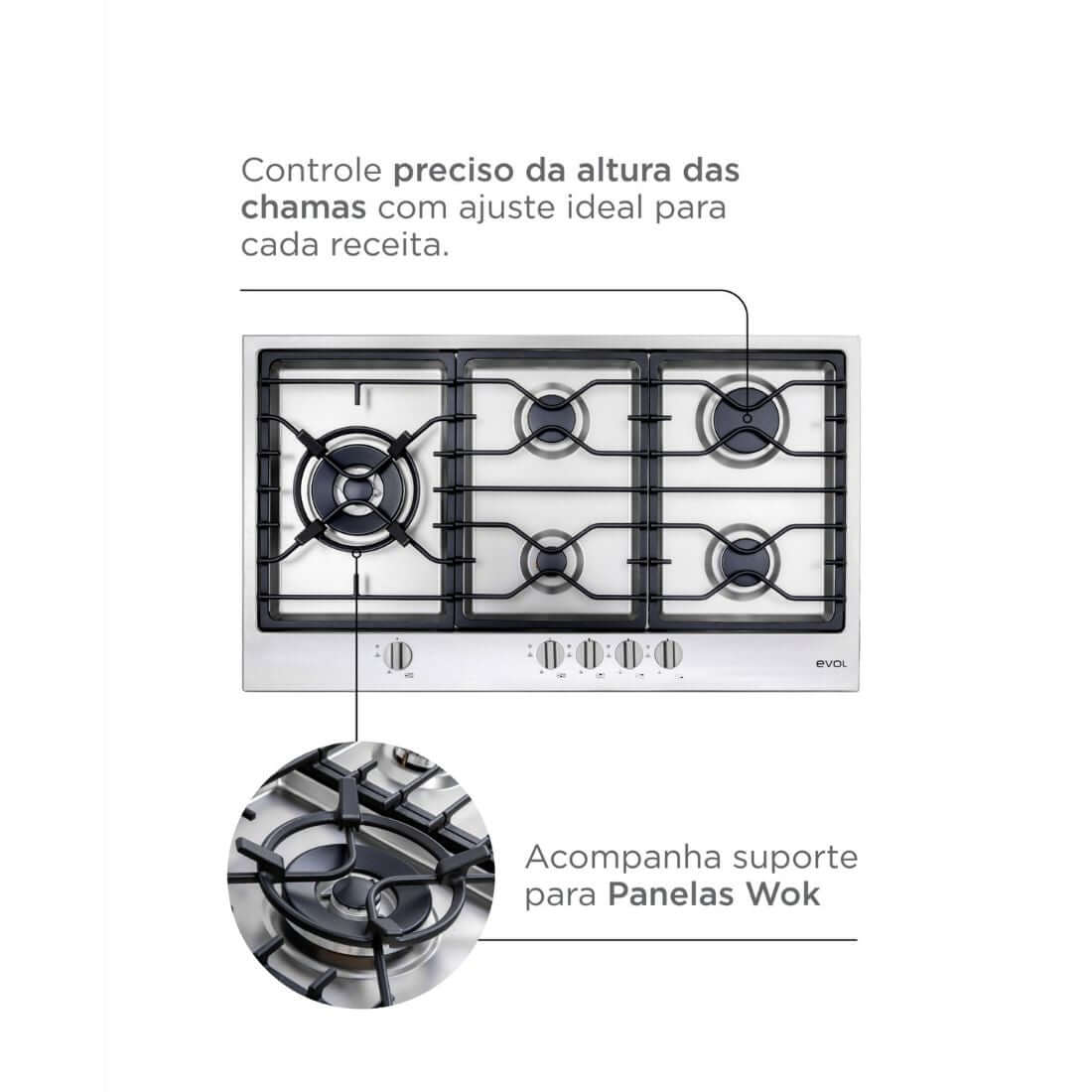 Cooktop Evol a Gás Riva 5 Bocas Inox 90cm