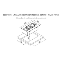 Tecno cooktop elétrico dominó 30cm Cooktop Dominó Fritadeira Elétrica Tecno 30cm em inox com desenho técnico e medidas de embutir