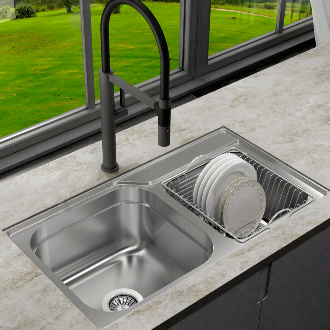 Cuba Debacco Dupla inox acetinada 79,5cm com bowl profundo e escorredor compatível com triturador