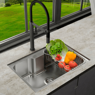 Cuba Simples Inox Acetinada 66cm Debacco Funzionale 231, cuba de embutir em inox acetinado linha reta simples com escorredor aramado e profundidade visível