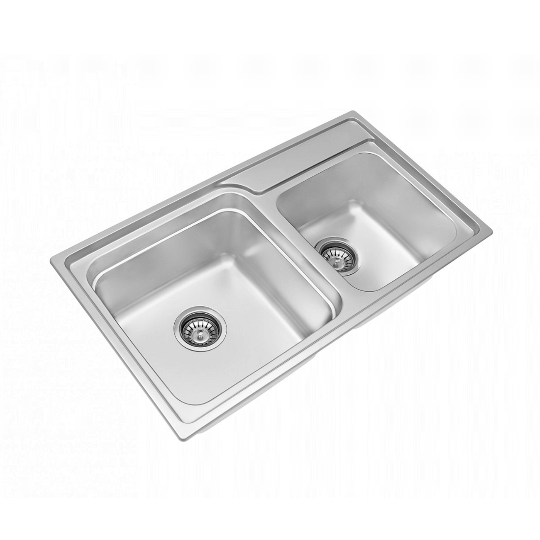 Cuba Dupla Inox Acetinada 79,5cm  Debacco Funzionale 228: cuba de embutir inox acetinada dupla 79,5cm com dois bowls profundos e escorredor