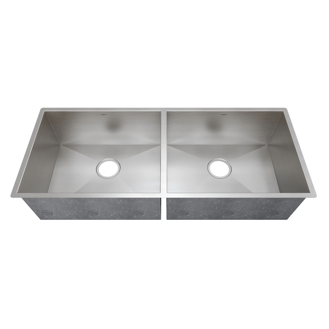 Cuba Mekal Dupla 102cm de embutir inox escovado LR5050 com duas cubas retangulares e cantos retilíneos