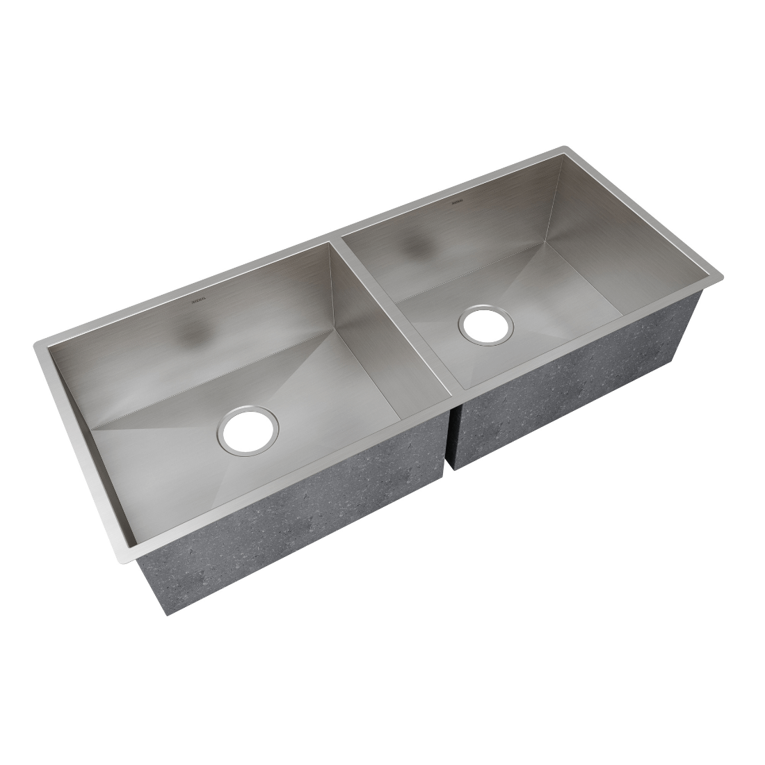 Cuba dupla em Inox Escovado 102cm Mekal - cuba de embutir inox escovado linha reta dupla com cantos retilíneos e válvulas centrais