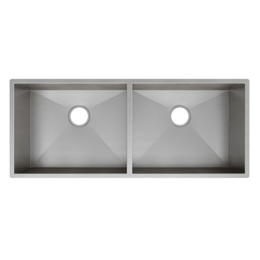 Cuba Mekal Dupla 102cm de embutir inox escovado LR5050 vista superior com duas cubas e cantos retilíneos