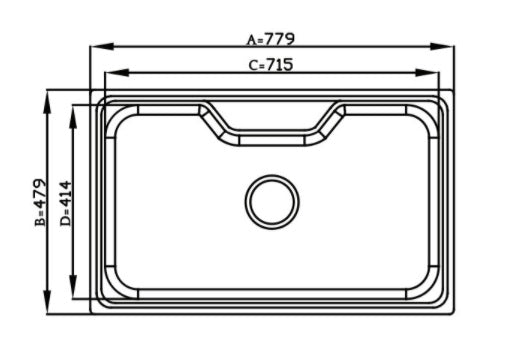 Cuba Debacco Funzionale 235 desenho técnico da cuba inox acetinada 78cm com medidas e ralo central