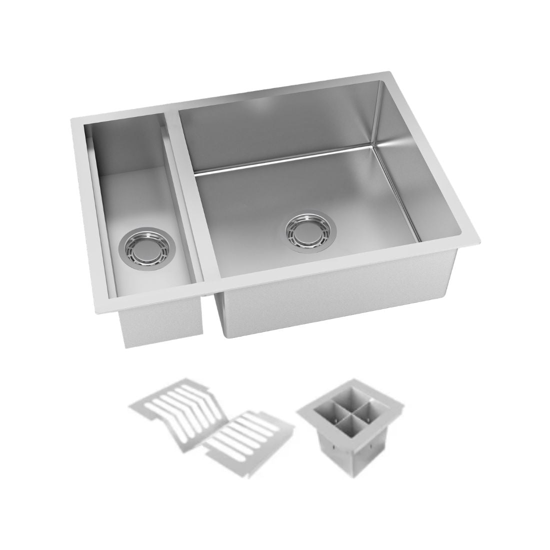 Cuba com Calha Debacco Quadratino 70cm em inox escovado com calha organizadora e acessórios para embutir