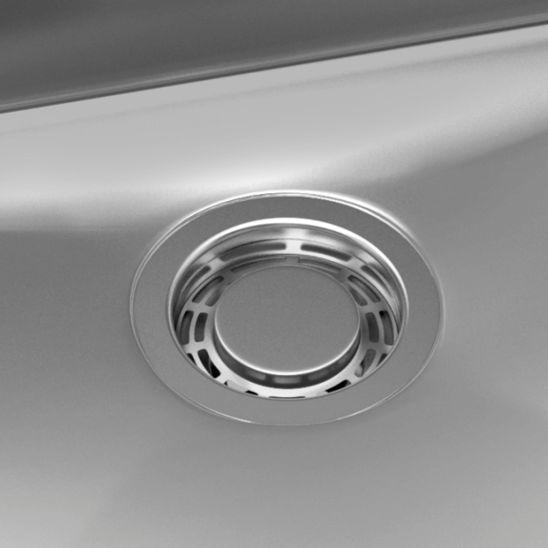 Cuba Debacco Quadratino em aço inox escovado, detalhe do ralo e acabamento slim para bancada