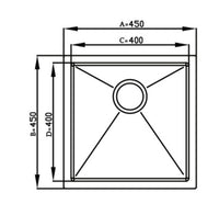 Cuba Debacco Quadratino 40cm inox escovado quadrada 400mm desenho técnico com dimensões e ralo central