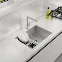 Cuba com Calha Debacco Quadratino 70cm em inox embutida na bancada com canal organizador e profundidade 200mm