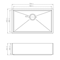 Cuba Debacco Quadratino desenho técnico 75cm em aço inox escovado com medidas e ralo Ø114