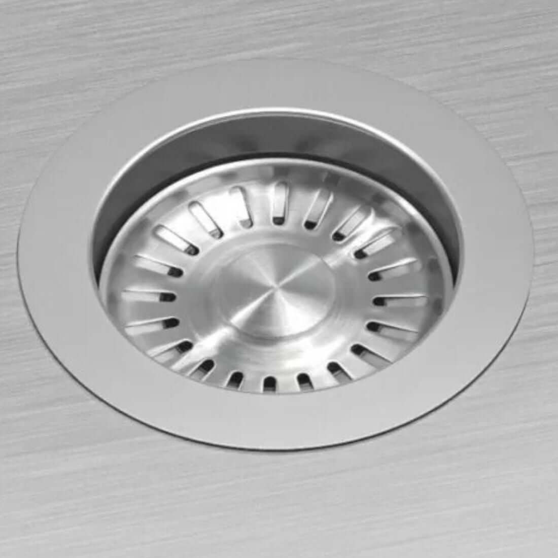 Válvula de Cuba Debacco Quadratino em aço inox escovado, cuba quadrada robusta com ralo removível