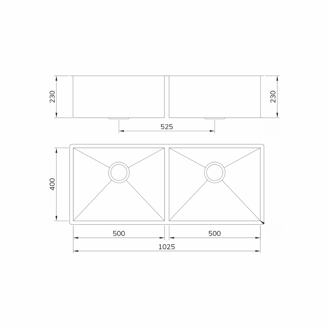 Cuba dupla em Inox Escovado 102cm Mekal
