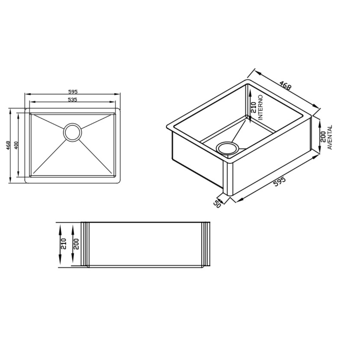 Cuba Debacco Quadratino Farm Sink Steel Inox Escovado 60cm