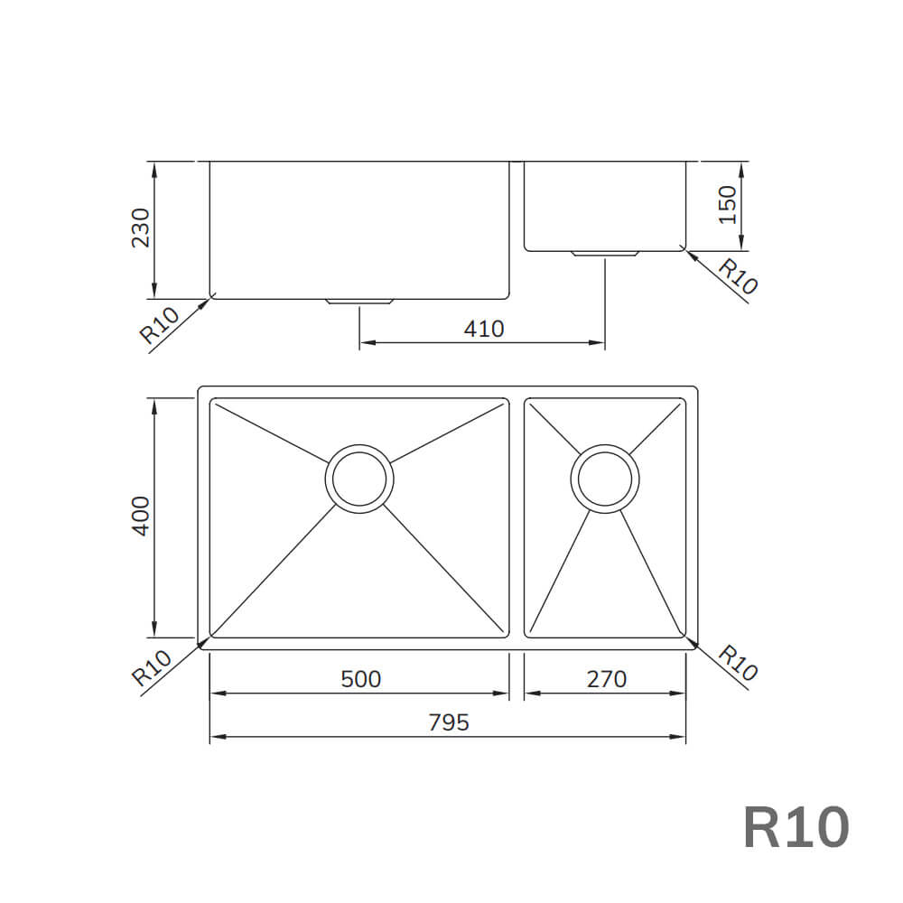 Cuba para cozinha Dupla LR Inox Escovado 79cm