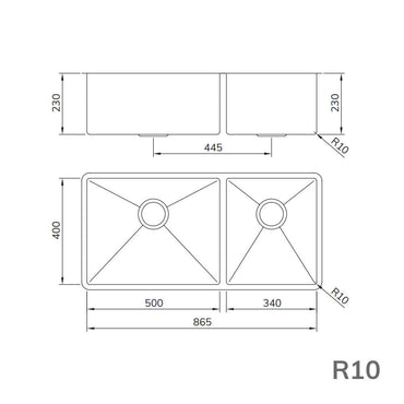 Cuba para cozinha Dupla LR Inox Escovado 86cm