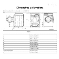 Dimensões da Lavadora de Roupas Speed Queen 10,5 Kg AFNE9B, incluindo medidas e especificações técnicas.