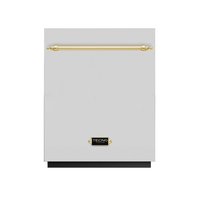 Lava-Louças Tecno Vintage 14 serviços Inox 60cm, lava louças de embutir em inox com puxador dourado, painel frontal clássico