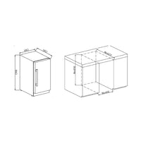 Máquina de Gelo Cuisinart Arkton 14,5kg/dia Inox 38cm mostrando design em inox, medidas e espaço para embutir sob bancada