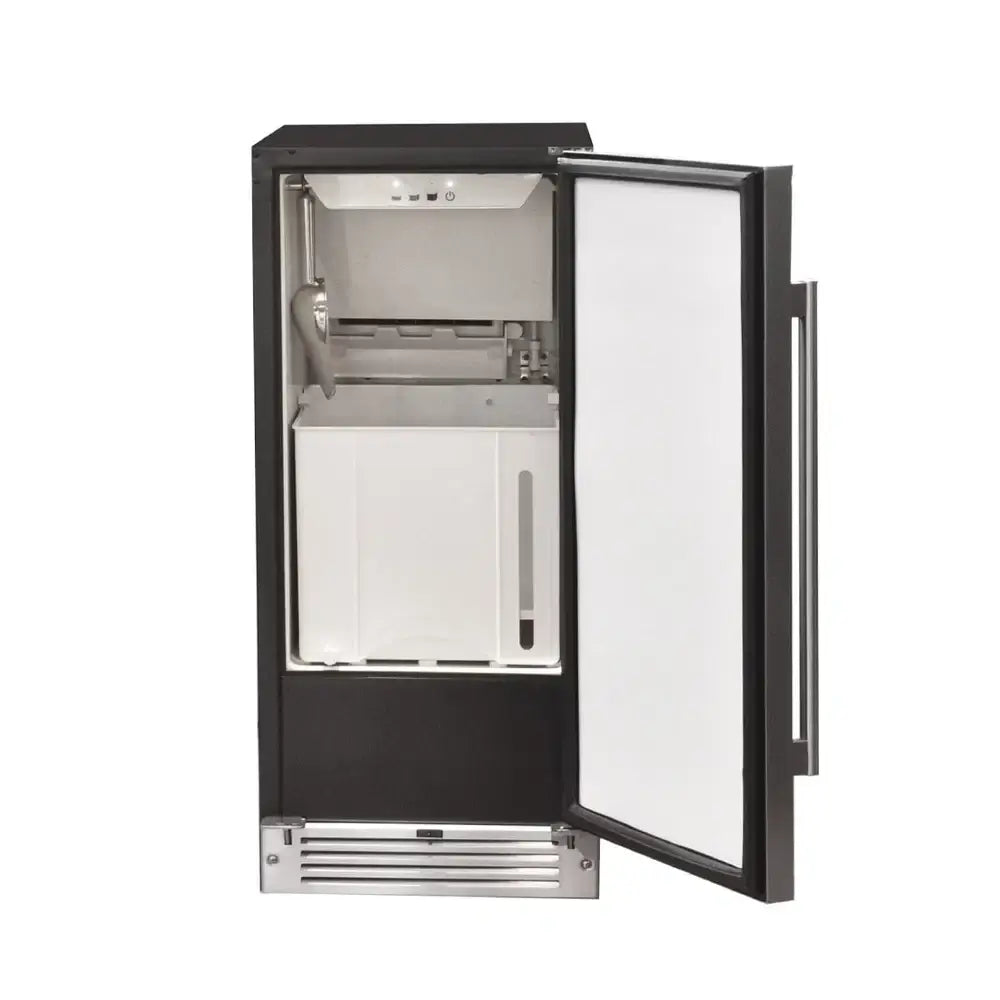 Máquina de Gelo Cuisinart Arkton 14,5kg/dia Inox 38cm - máquina de gelo de embutir em inox com porta aberta, painel discreto e design estreito