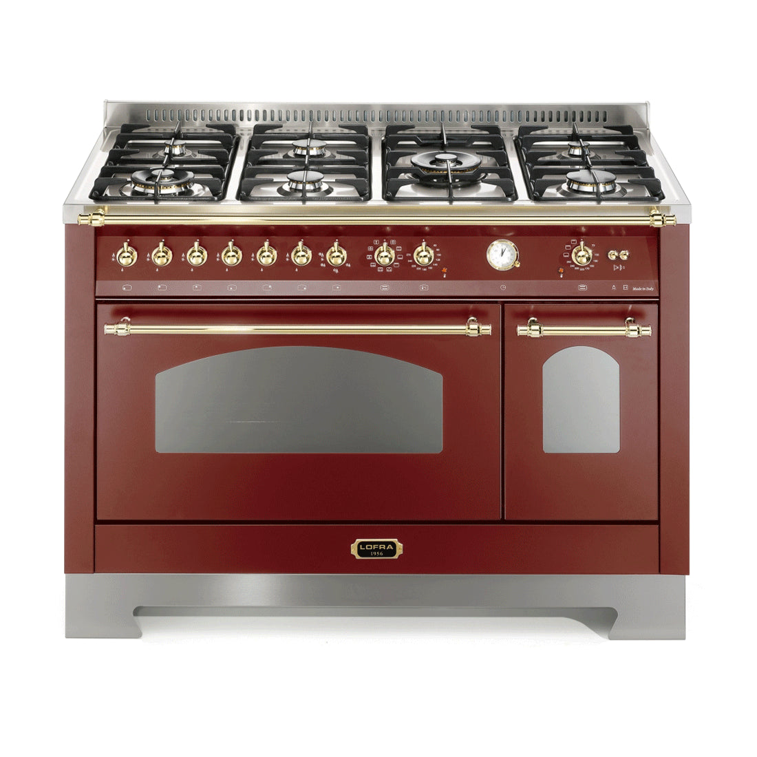 Fogão linha Vintage Dolcevita 7 Bocas Forno elétrico Duplo 124 Litros Vinho 120cm 220V