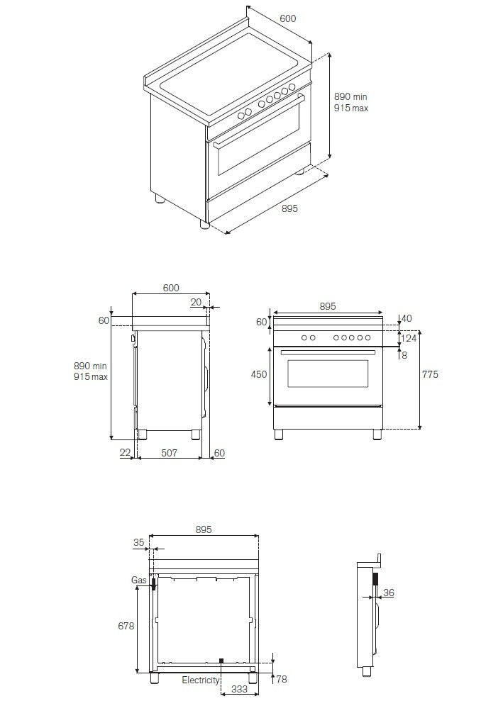 Fogão Bertazzoni Professional 5 Zonas Forno Elétrico 108 Litros Inox 90cm