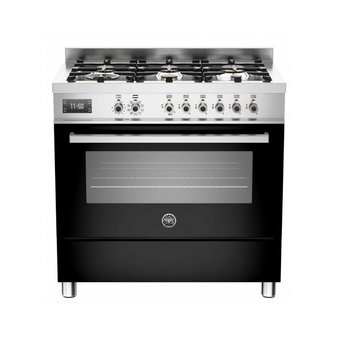 Fogão Bertazzoni Professional 6 Bocas Forno Elétrico 108 Litros Preto 90cm