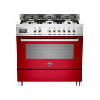 Fogão Bertazzoni Professional 6 bocas vermelho, forno elétrico 108 litros, 90cm, inox escovado, queimadores a gás.