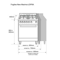 Fogão Lofra New Maxima 5 Bocas Forno Elétrico 72 Litros Inox 70cm 220V