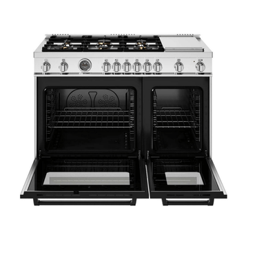 Fogão Bertazzoni Master 6 bocas com forno a gás inox de 122cm e 201 litros, 6 queimadores e 5 funções de forno.