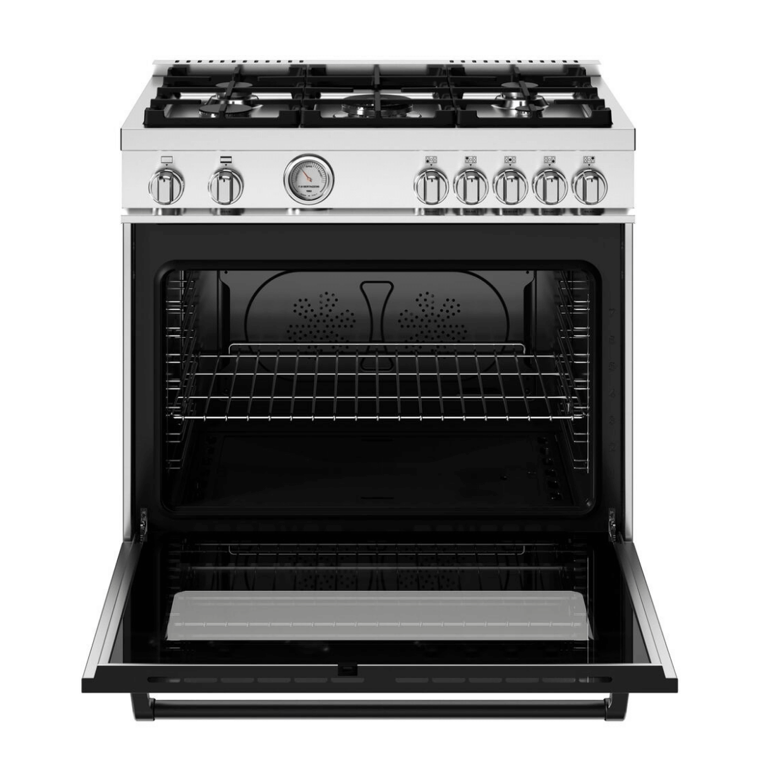 Fogão Bertazzoni Master 5 Bocas inox 91cm, forno a gás ventilado e queimadores de latão maciço.
