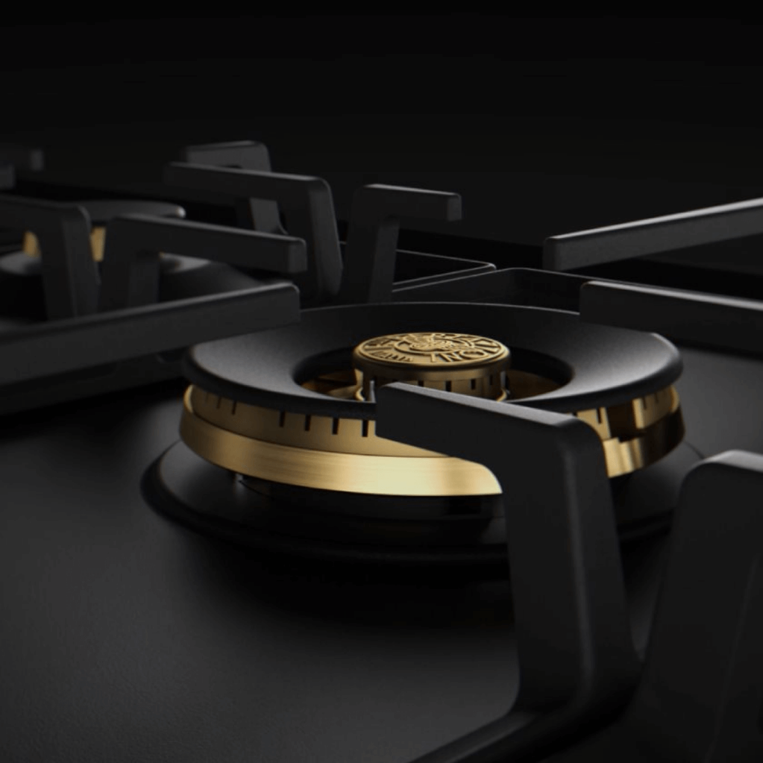 Fogão Bertazzoni Professional Branco 120cm 6 Bocas Forno Duplo 138L — close-up de queimador Sabaf em latão com trempe de ferro fundido e acabamento inox branco