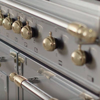 Fogão Bertazzoni Heritage Inox 120cm 6 Bocas Forno Elétrico 138L - fogão de piso inox 6 bocas com puxadores dourados, botões clássicos e design italiano