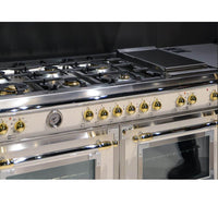 Fogão Bertazzoni Heritage Marfim 120cm 6 Bocas Forno Elétrico 138L — fogão de piso marfim com 6 bocas, grelhas em ferro fundido, puxadores e botões dourados