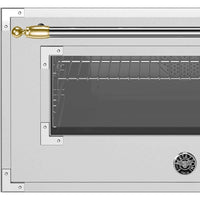 Fogão Bertazzoni Heritage Inox 90cm 6 Bocas Forno Elétrico 103L - fogão de piso inox creme com puxador dourado, vidro do forno e grelhas internas