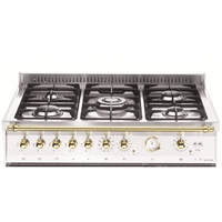 Alt Tag: Fogão Lofra Dolcevita Branco 90cm 5 Bocas Forno Duplo Elétrico 106L - fogão de piso branco com 5 bocas, grelhas ferro fundido, botões e puxador dourados, forno duplo elétrico