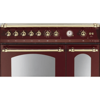 Fogão Lofra Dolcevita Vinho 90cm 5 Bocas Forno Duplo Elétrico 106L — fogão de piso vinho com puxadores dourados, painel com botões e termômetro analógico