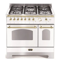 Fogão Lofra Dolcevita Branco 90cm 5 Bocas Forno Duplo Elétrico 106L em branco, fogão de piso com grelhas ferro fundido, puxadores dourados e painel clássico