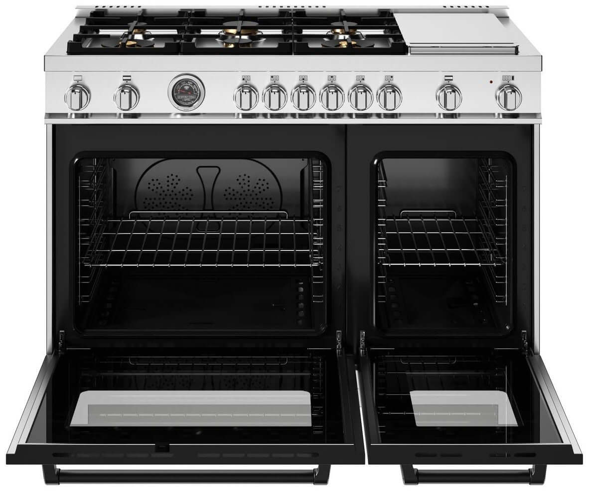 Fogão Bertazzoni Master Inox 122cm 6 Bocas Forno á Gás Duplo em inox, 6 queimadores, grelhas ferro, dois fornos a gás e painel cromado