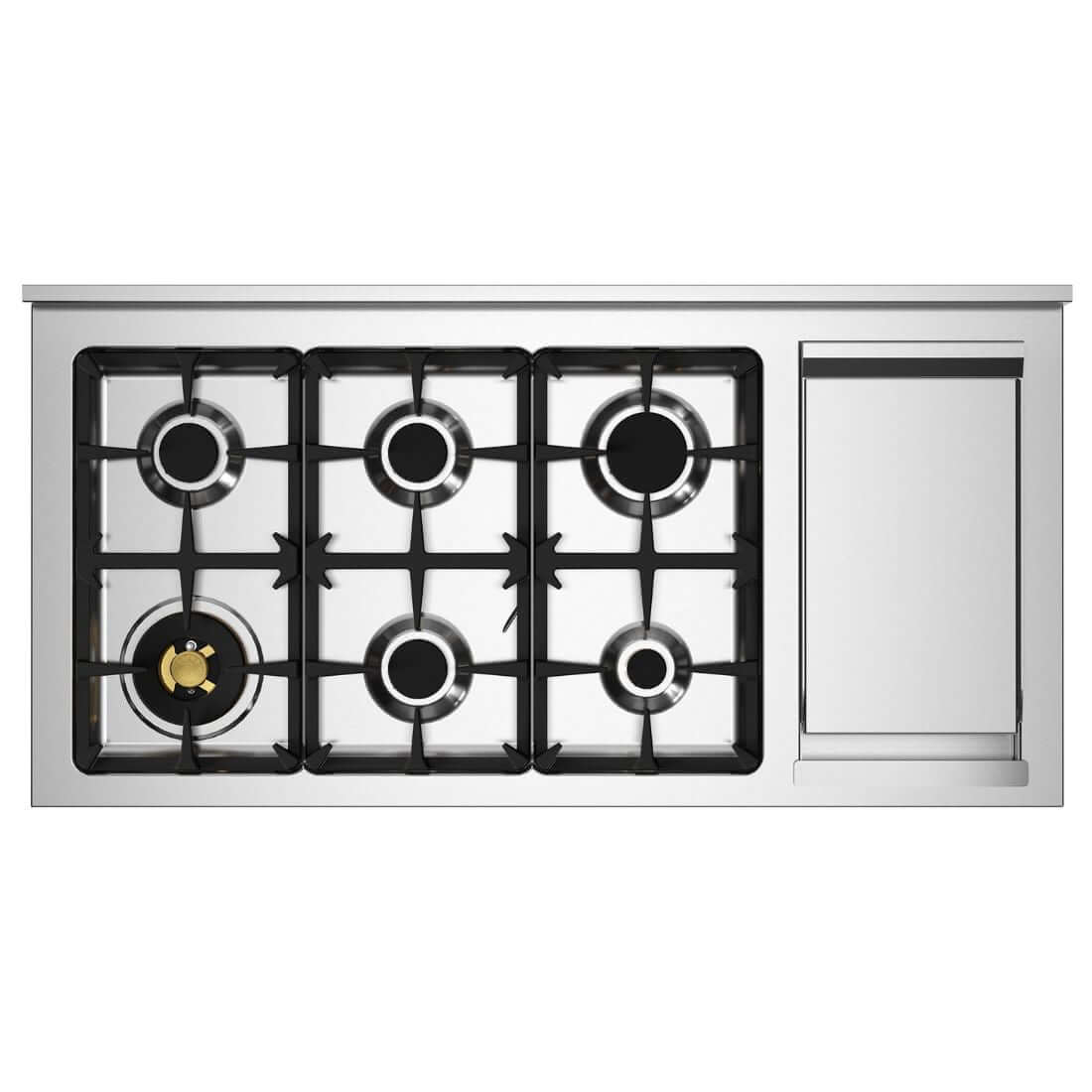 Fogão Bertazzoni Heritage Marfim 120cm 6 Bocas Forno Elétrico 138L: fogão de piso inox 6 bocas com queimador dupla chama, grelhas ferro fundido e painel frontal
