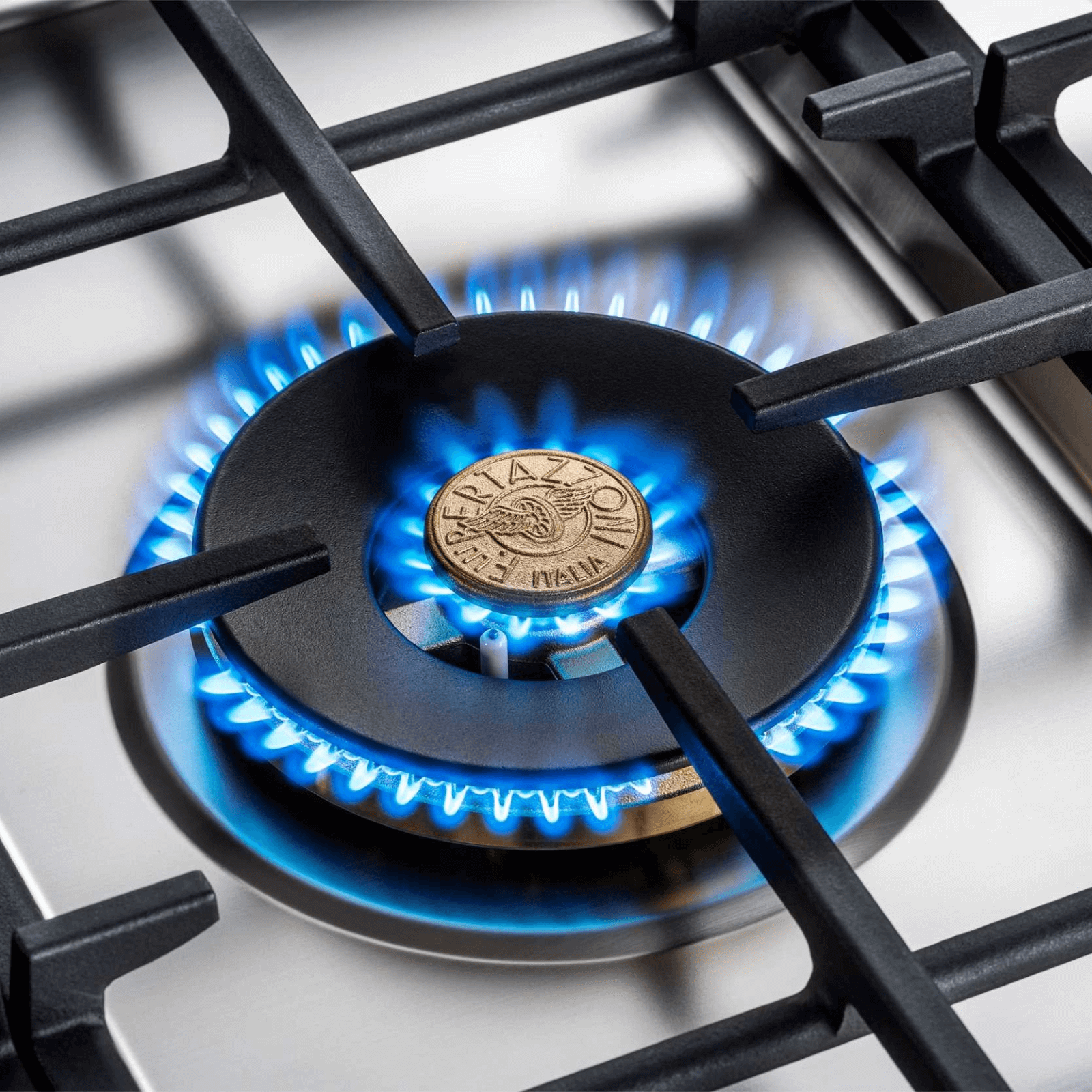 Fogão Bertazzoni Master Inox 90cm 5 Bocas Forno a Gás 142 Litros — fogão de piso inox 5 bocas com queimador dual flame, trempes de ferro e acabamento italiano