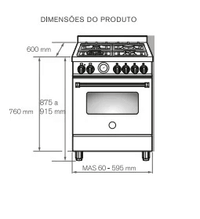 Fogão Bertazzoni Master Inox 60cm 4 Bocas Forno á Gás 60 Litros, fogão de piso inox com 4 queimadores Sabaf e grelhas em ferro guza