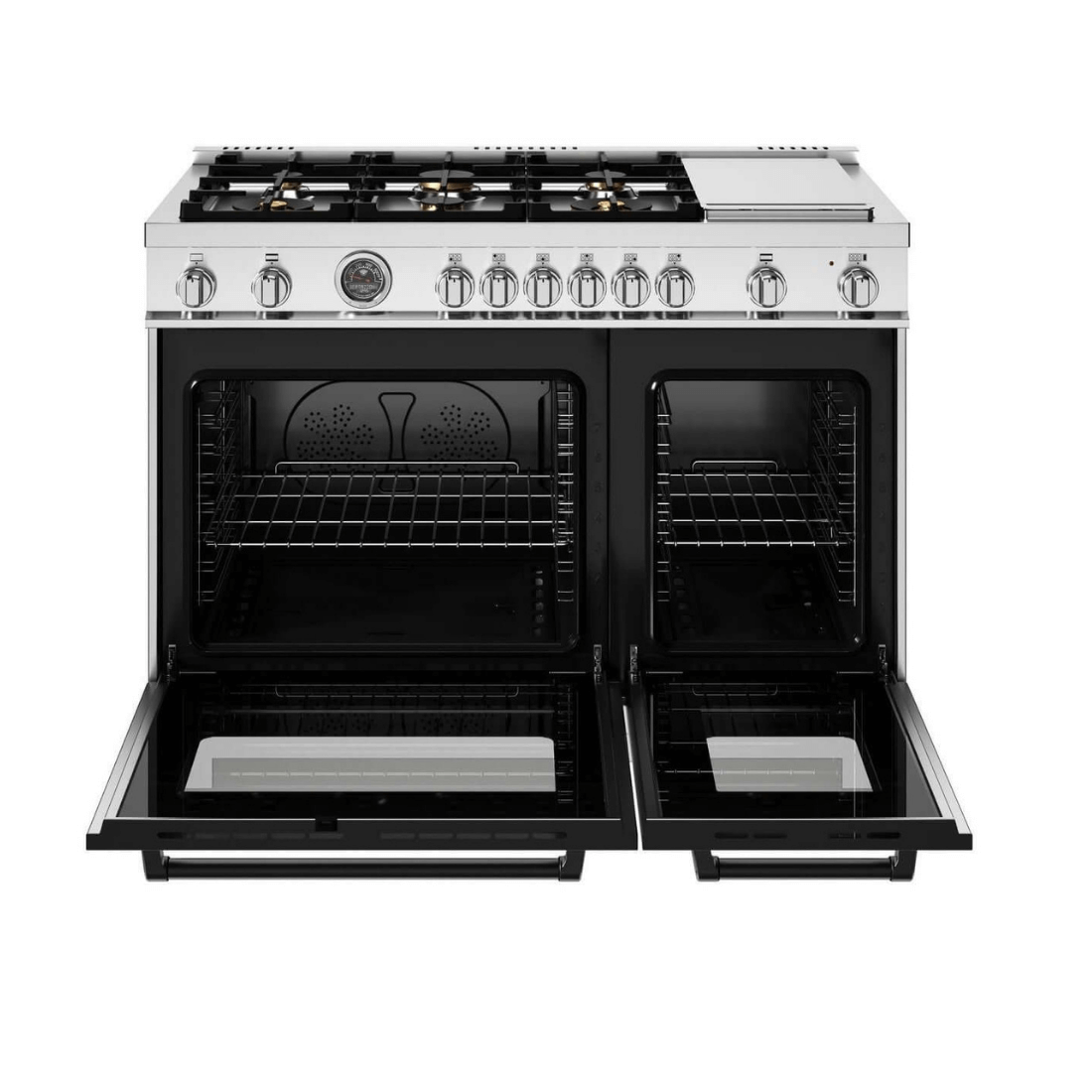Fogão Bertazzoni Master Inox 122cm 6 Bocas Forno á Gás Duplo 201L em inox escovado, 6 bocas, duplo forno a gás aberto, grelhas ferro fundido, estilo italiano
