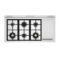 Fogão Bertazzoni Master Inox 122cm 6 Bocas Forno á Gás Duplo 201L: vista superior de fogão de embutir inox 6 bocas com trempes ferro, queimadores latão e painel minimal
