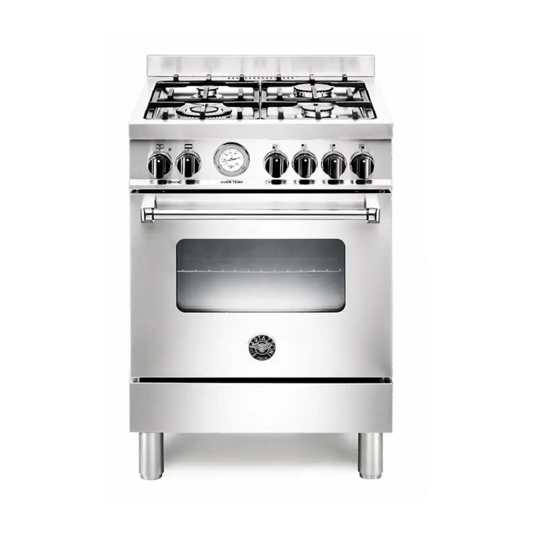 Fogão Bertazzoni Master Inox 60cm 4 Bocas Forno Elétrico 60 Litros, fogão de piso inox escovado 4 bocas com forno elétrico, trempes ferro