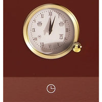 Fogão Lofra Dolcevita Vinho 90cm 5 Bocas Forno Elétrico 102 Litros mostrador analógico dourado no painel frontal do fogão de piso vinho